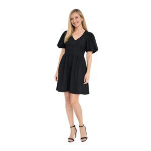 New Princess Highway 6 Black Puff-Sleeve V-Neck Organic Cotton With Pockets